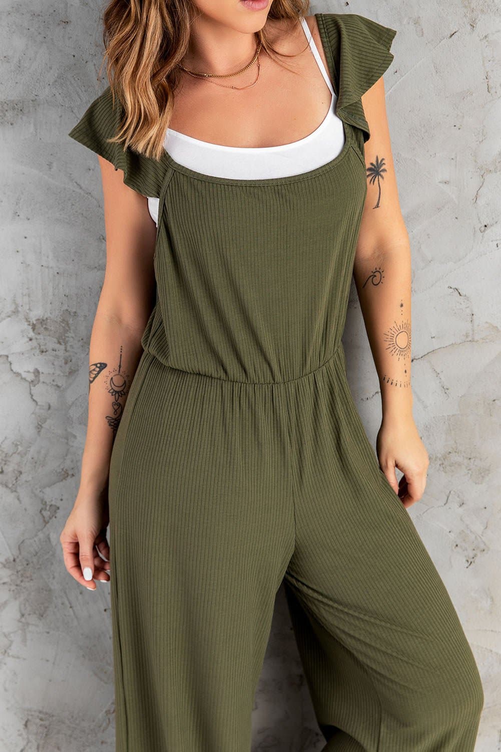 Flutter Sleeve Ribbed Jumpsuit - Love culture store