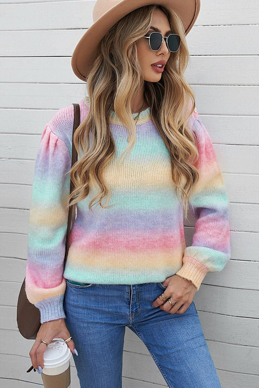 Gradient Stripes Bishop Sleeve Sweater - Love culture store