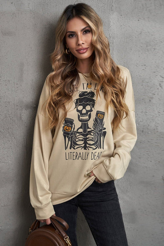 Halloween Skeleton Graphic Dropped Shoulder Sweatshirt - Love culture store