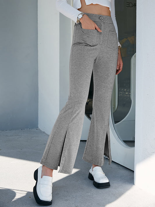 Heathered Slit Ankle Flare Pants - Love culture store