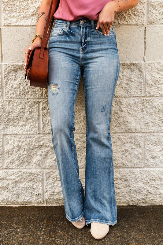 High-Rise Waist Distressed Flare Jeans - Love culture store