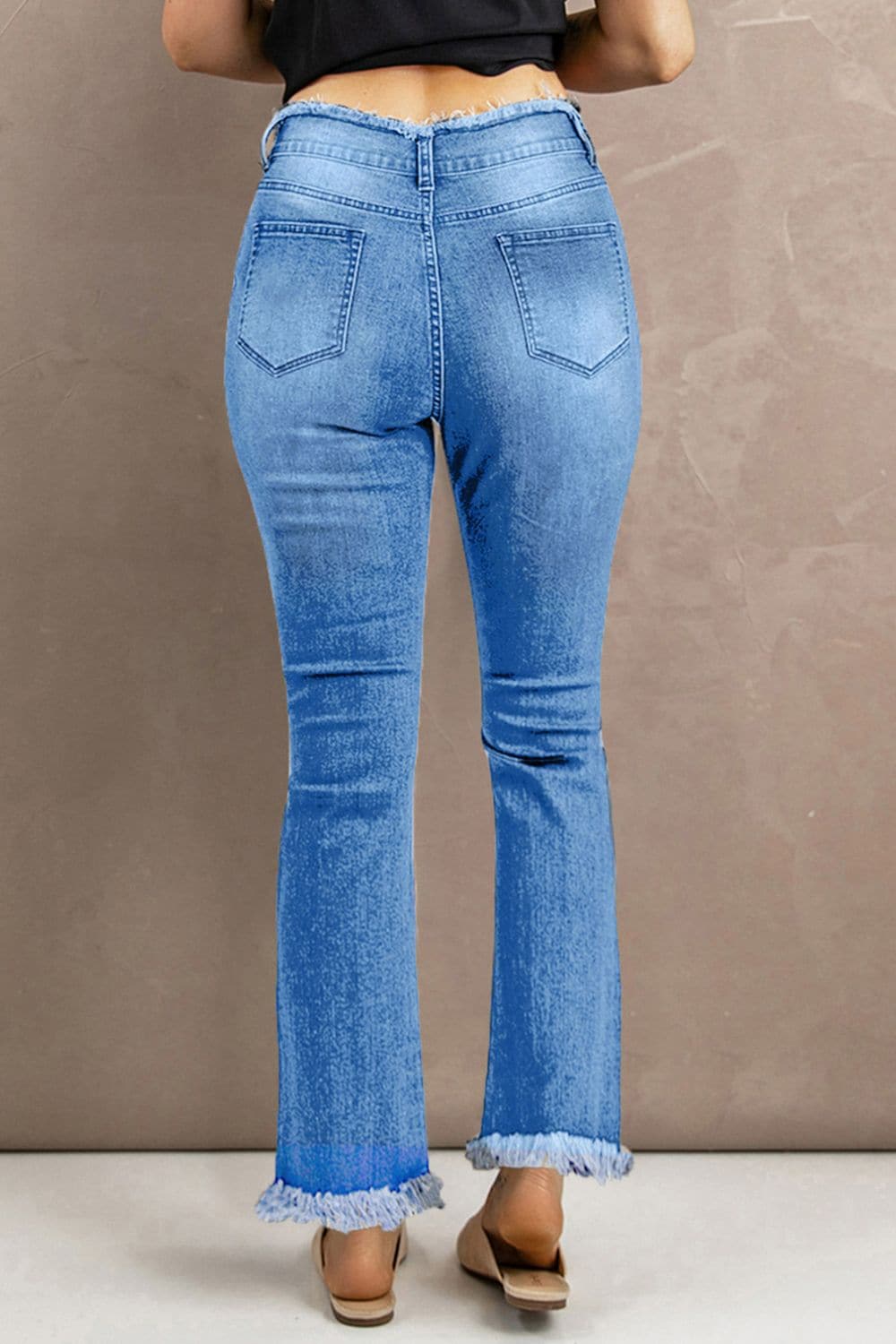 High Waist Distressed Raw Hem Jeans - Love culture store