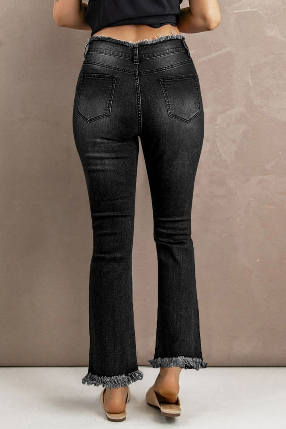 High Waist Distressed Raw Hem Jeans - Love culture store