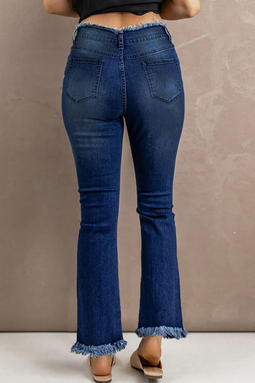 High Waist Distressed Raw Hem Jeans - Love culture store