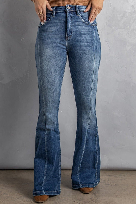 High Waist Flare Jeans with Pockets - Love culture store