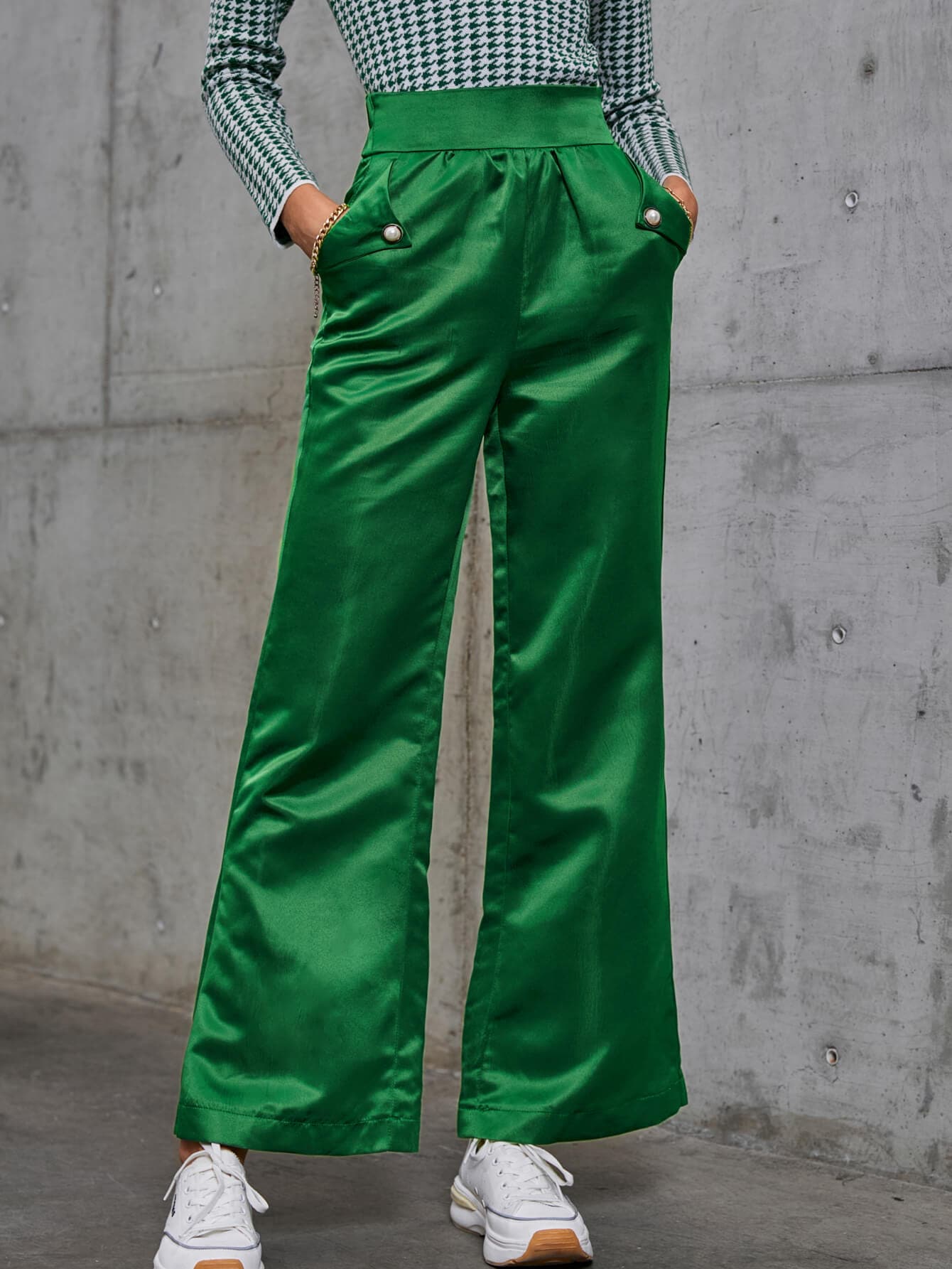 High Waist Satin Flare Pants with Pockets - Love culture store