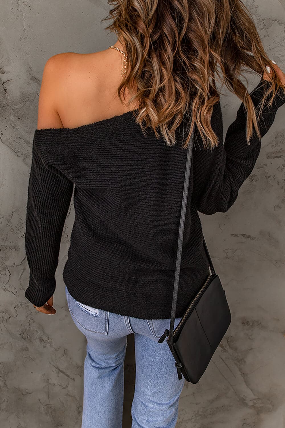 Horizontal Ribbing One-Shoulder Sweater - Love culture store