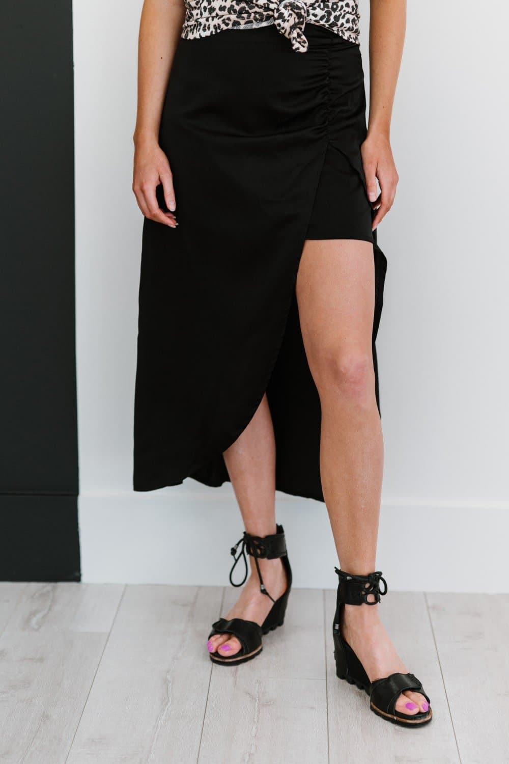 Hyfve Glam It Up Ruched Satin Tulip Hem Skirt - Love culture store