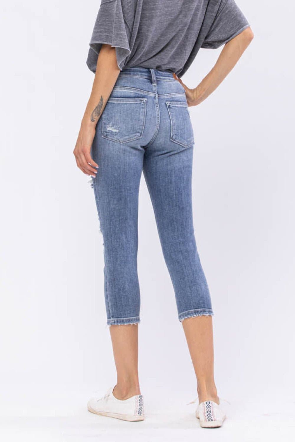 Judy Blue Wren Full Size Distressed Mid-Rise Denim Capri - Love culture store