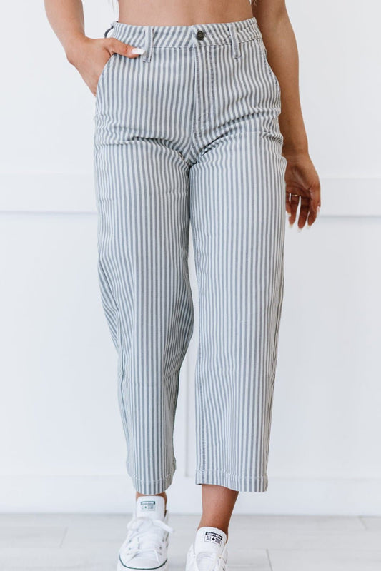 Kancan Emerson Pinstripe Wide Leg Cropped Jeans - Love culture store