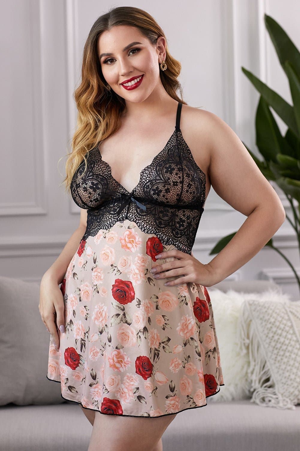 Lace Bra Splicing Floral Babydoll - Love culture store