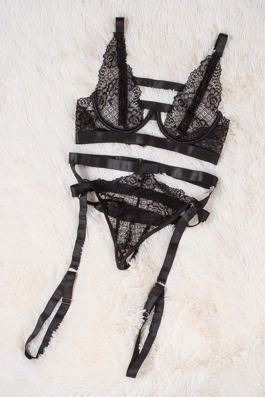 Lace Strap Ladder Detail Bra and Panty Set - Love culture store