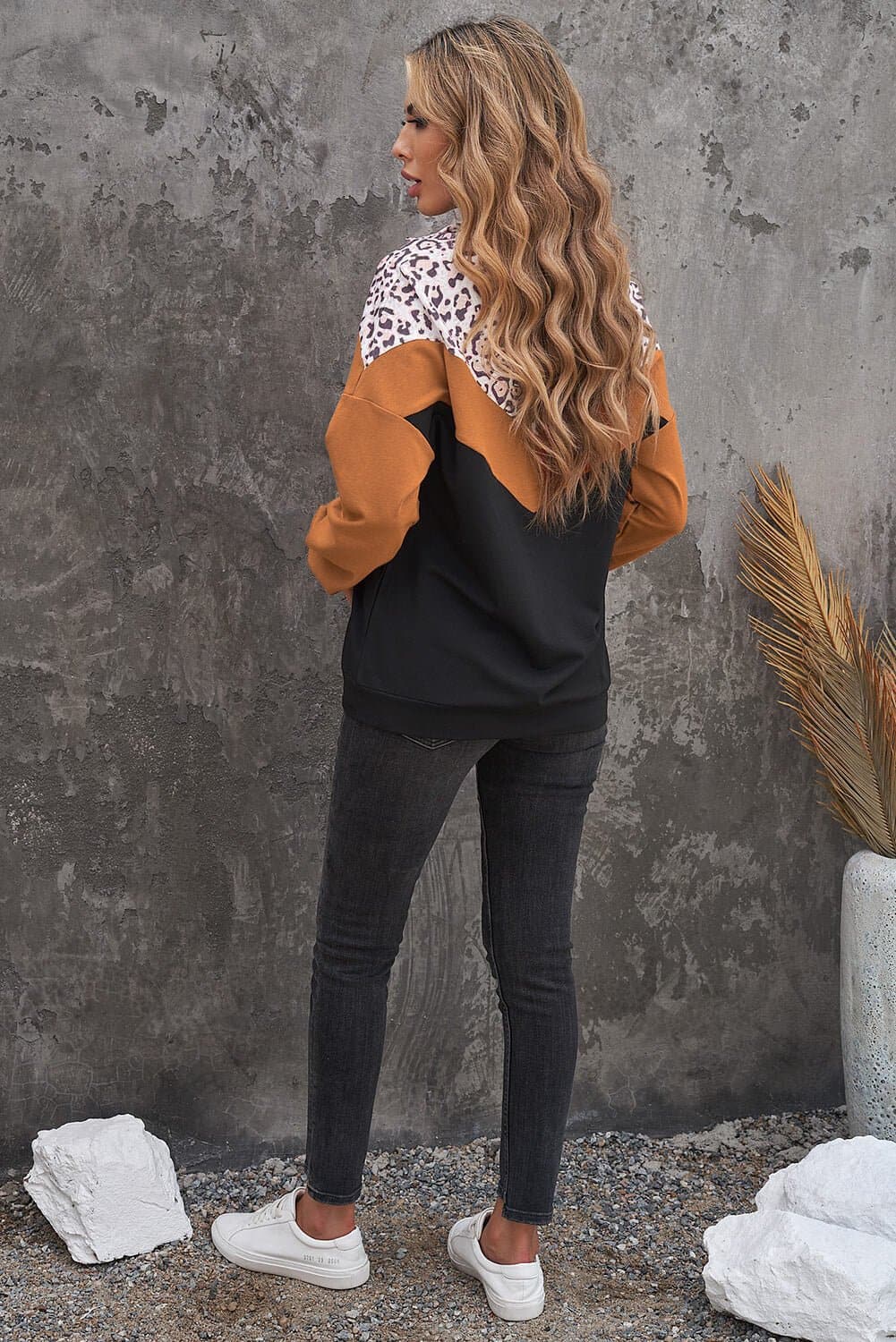 Leopard Color Block Quarter-Zip Sweatshirt - Love culture store