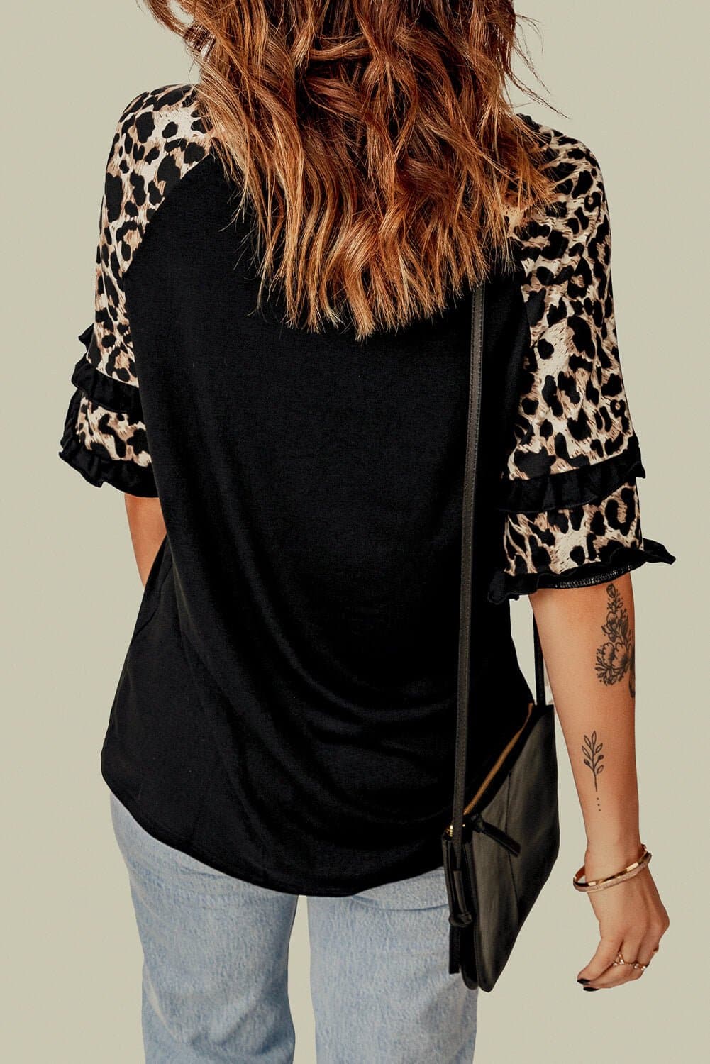 Leopard Contrast Ruffled Top - Love culture store