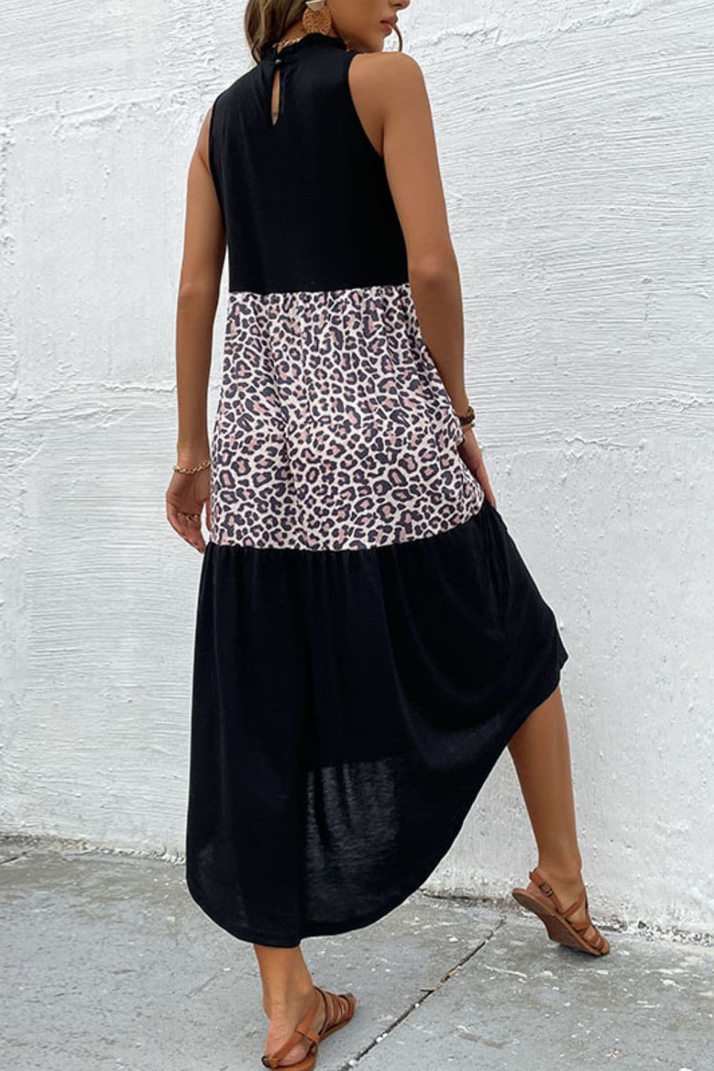 Leopard Contrast Sleeveless Maxi Dress - Love culture store