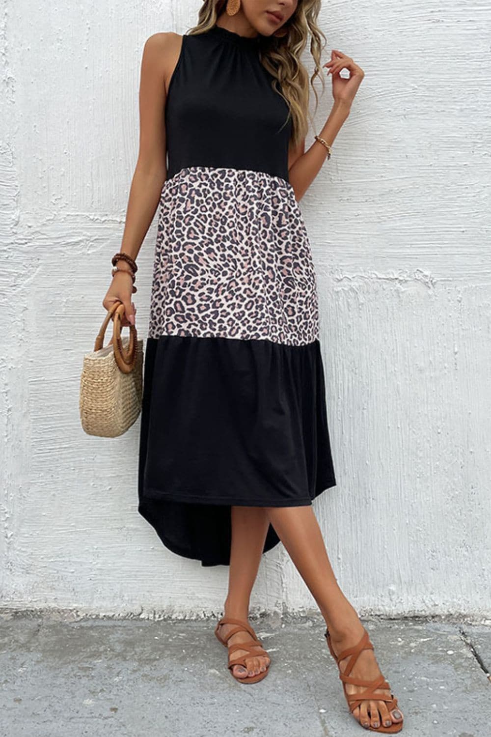 Leopard Contrast Sleeveless Maxi Dress - Love culture store