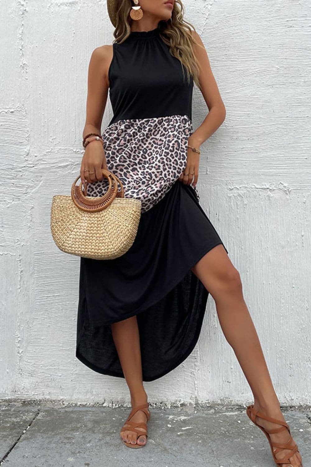 Leopard Contrast Sleeveless Maxi Dress - Love culture store