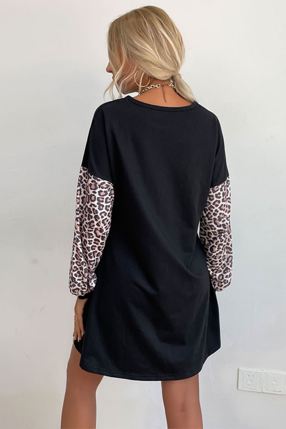 Leopard Print Sleeve Sweatshirt Dress - Love culture store