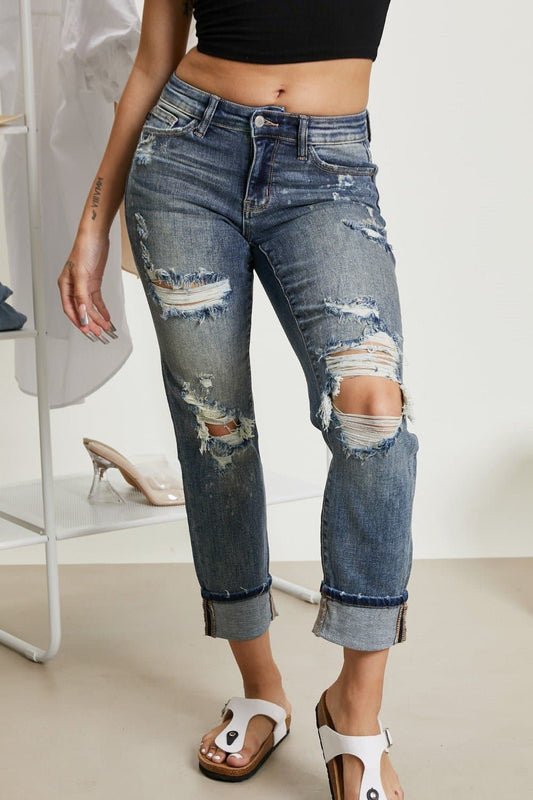 Lindsey Full Size Bleach Splash Boyfriend Jeans - Love culture store