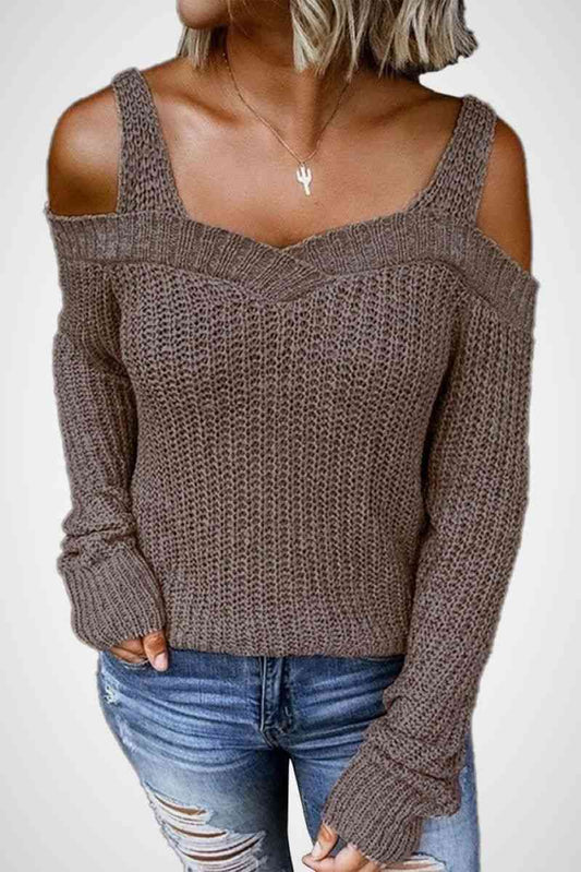Long Sleeve Cold Shoulder Sweater - Love culture store