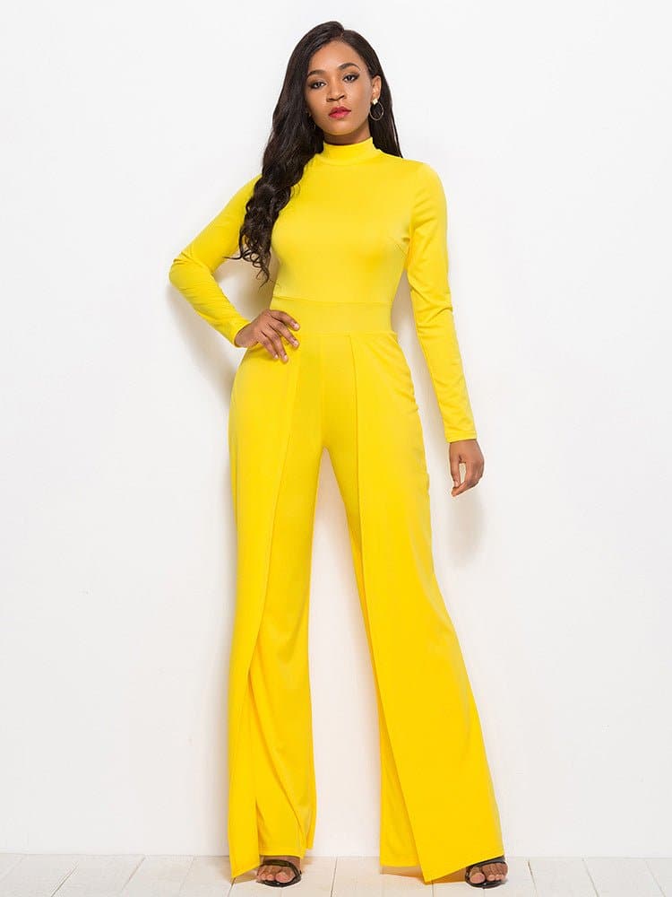 Long Sleeve Mock Neck Wide Leg Jumpsuit - Love culture store