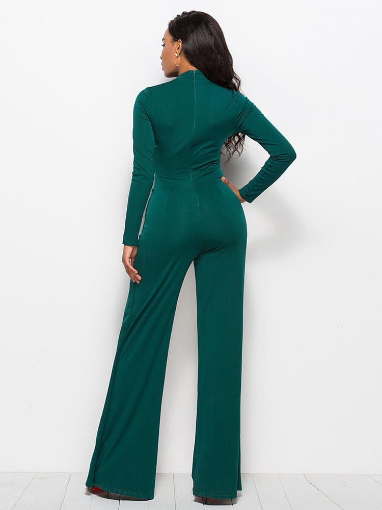 Long Sleeve Mock Neck Wide Leg Jumpsuit - Love culture store