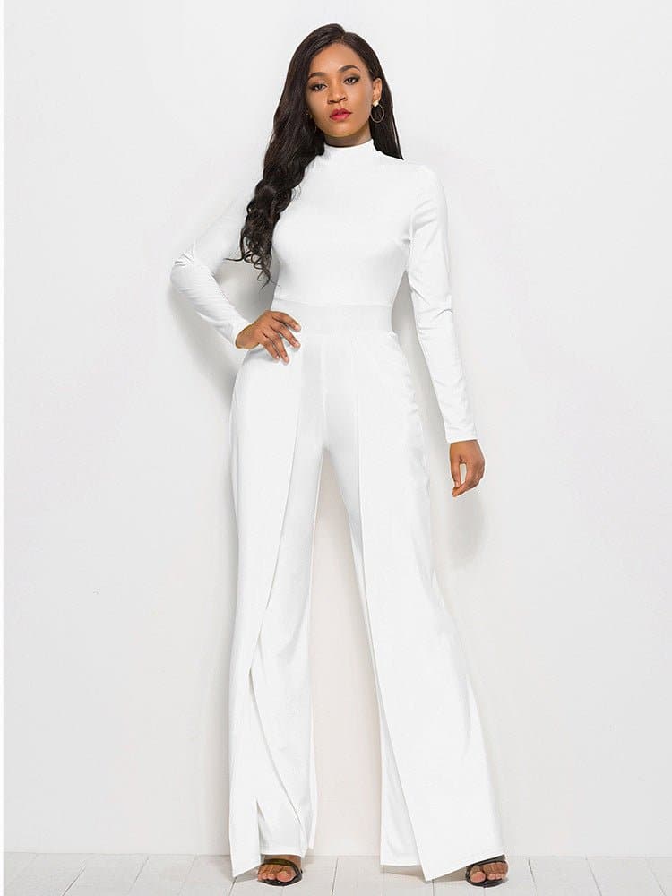 Long Sleeve Mock Neck Wide Leg Jumpsuit - Love culture store