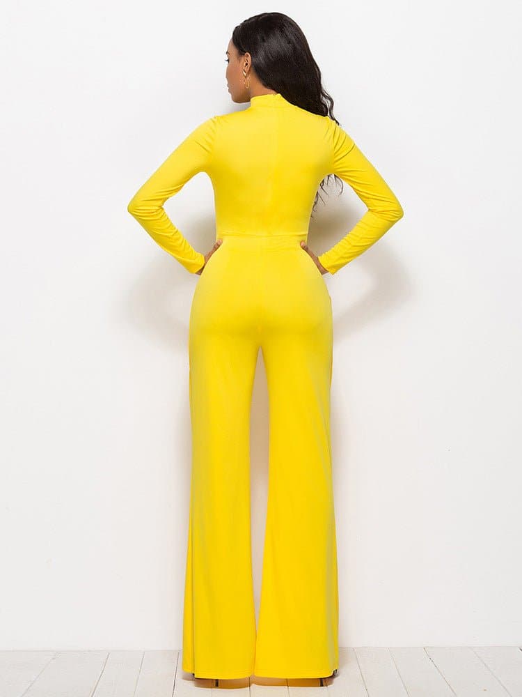 Long Sleeve Mock Neck Wide Leg Jumpsuit - Love culture store