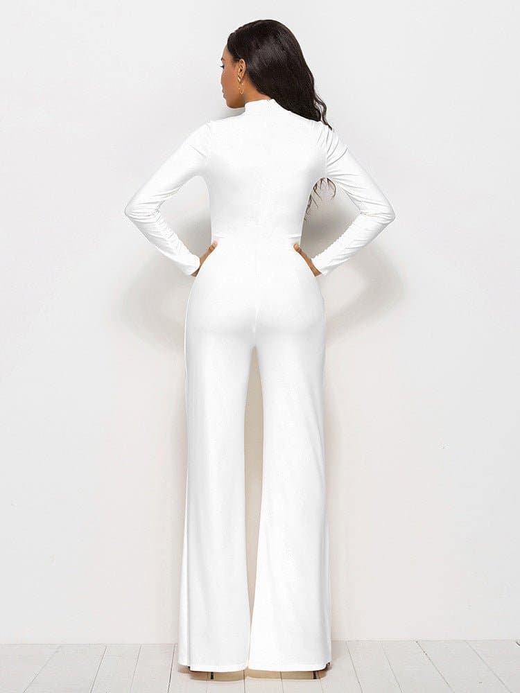 Long Sleeve Mock Neck Wide Leg Jumpsuit - Love culture store