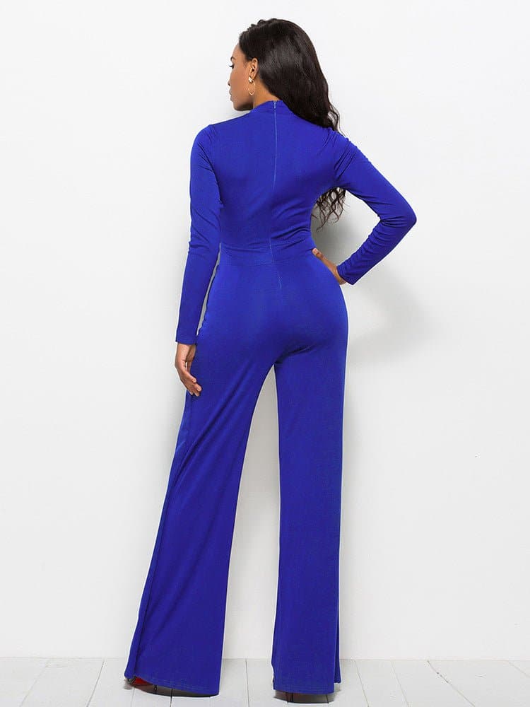 Long Sleeve Mock Neck Wide Leg Jumpsuit - Love culture store