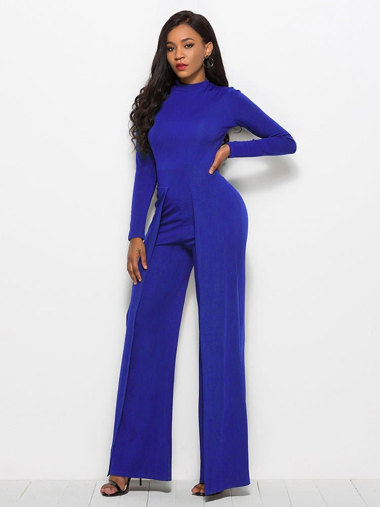 Long Sleeve Mock Neck Wide Leg Jumpsuit - Love culture store