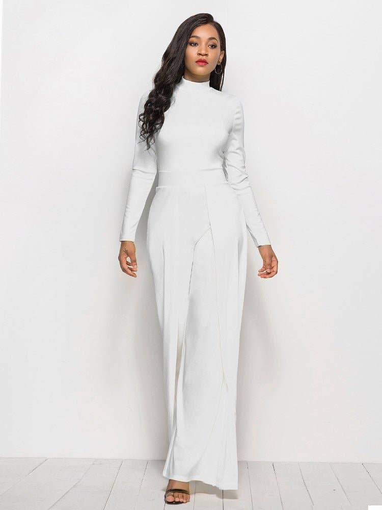 Long Sleeve Mock Neck Wide Leg Jumpsuit - Love culture store