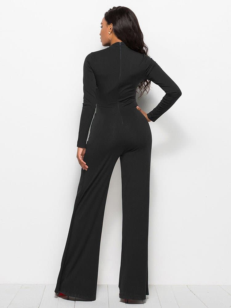 Long Sleeve Mock Neck Wide Leg Jumpsuit - Love culture store