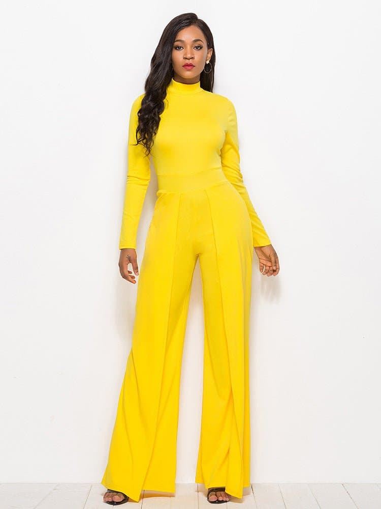 Long Sleeve Mock Neck Wide Leg Jumpsuit - Love culture store