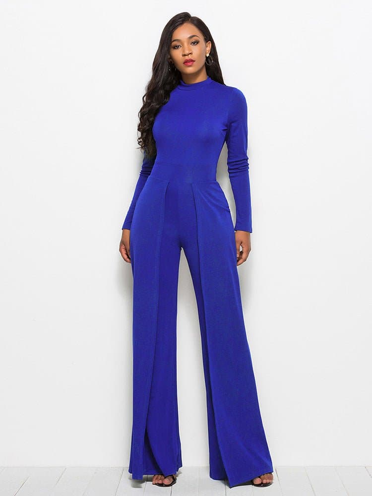 Long Sleeve Mock Neck Wide Leg Jumpsuit - Love culture store