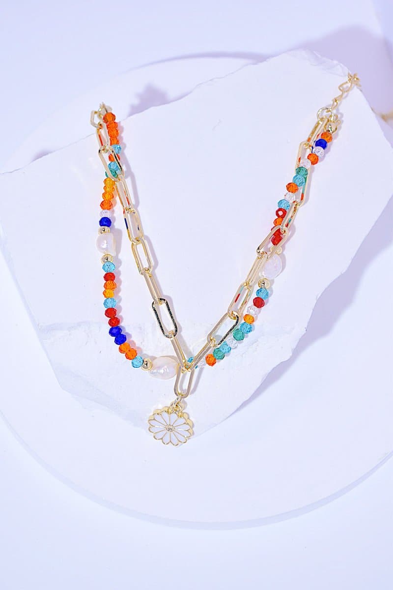 Multicolored Bead Double-Layered Charm Bracelet - Love Culture