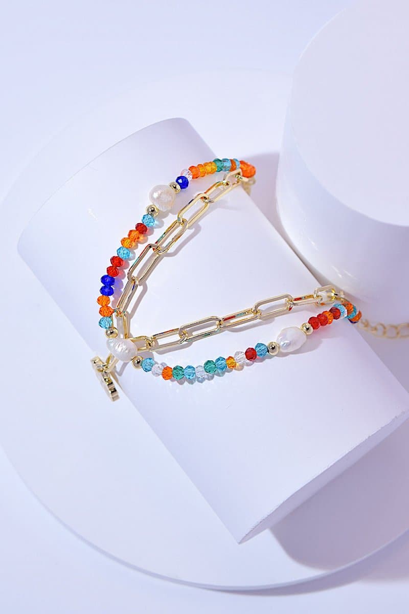 Multicolored Bead Double-Layered Charm Bracelet - Love Culture