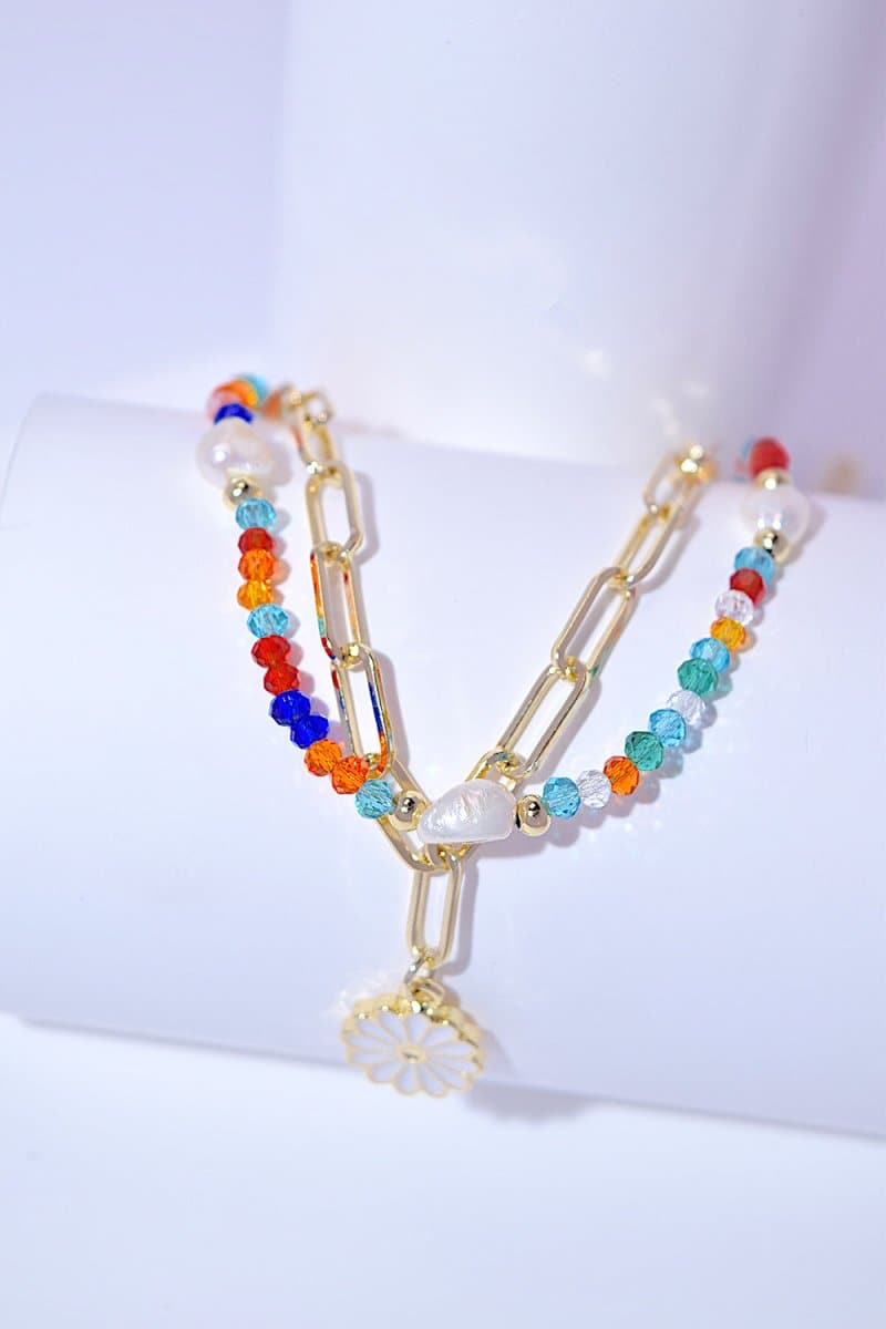 Multicolored Bead Double-Layered Charm Bracelet - Love Culture