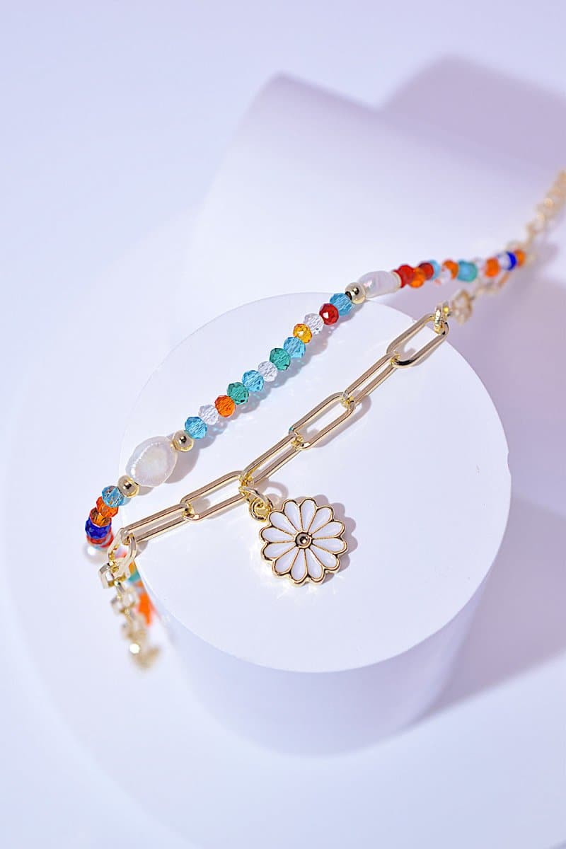 Multicolored Bead Double-Layered Charm Bracelet - Love Culture