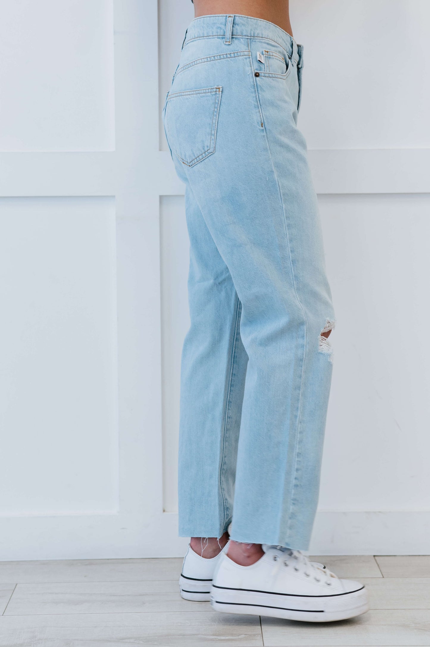 Muselooks Distressed Raw Hem Mom Jeans - Love culture store