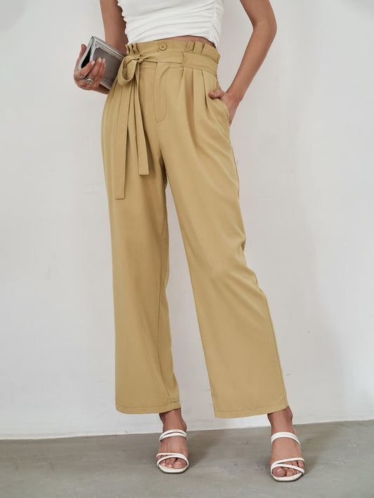 Paperbag Tie Waist Wide Leg Pants - Love culture store