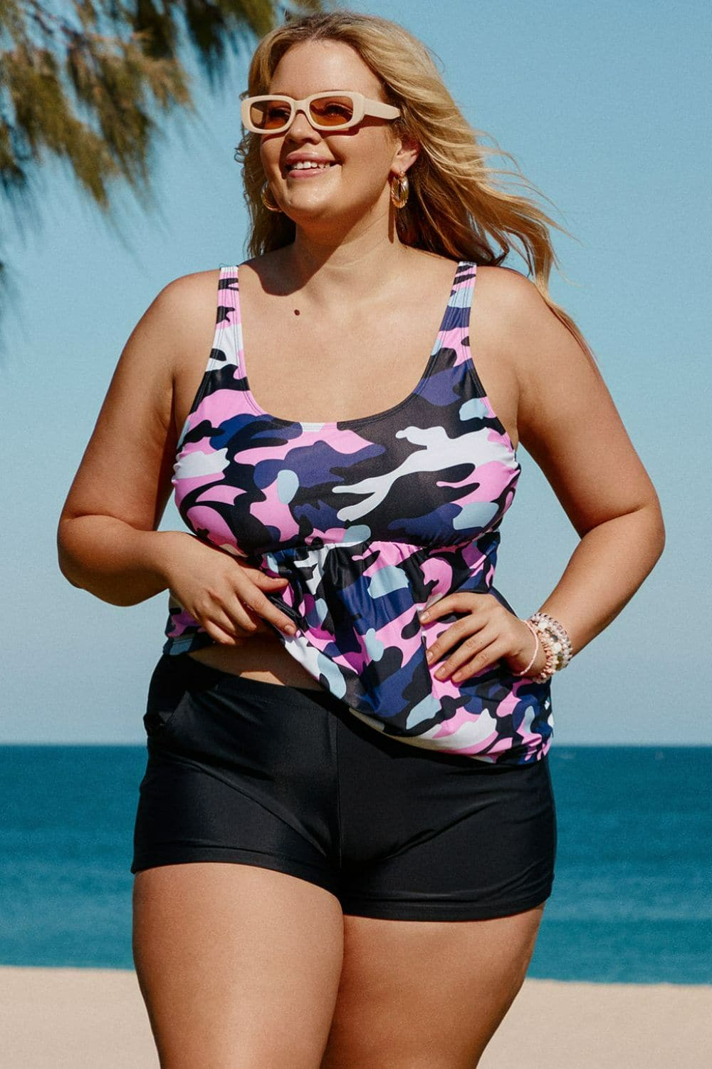 Plus Size Camouflage Peplum Two-Piece Tankini Set - Love culture store