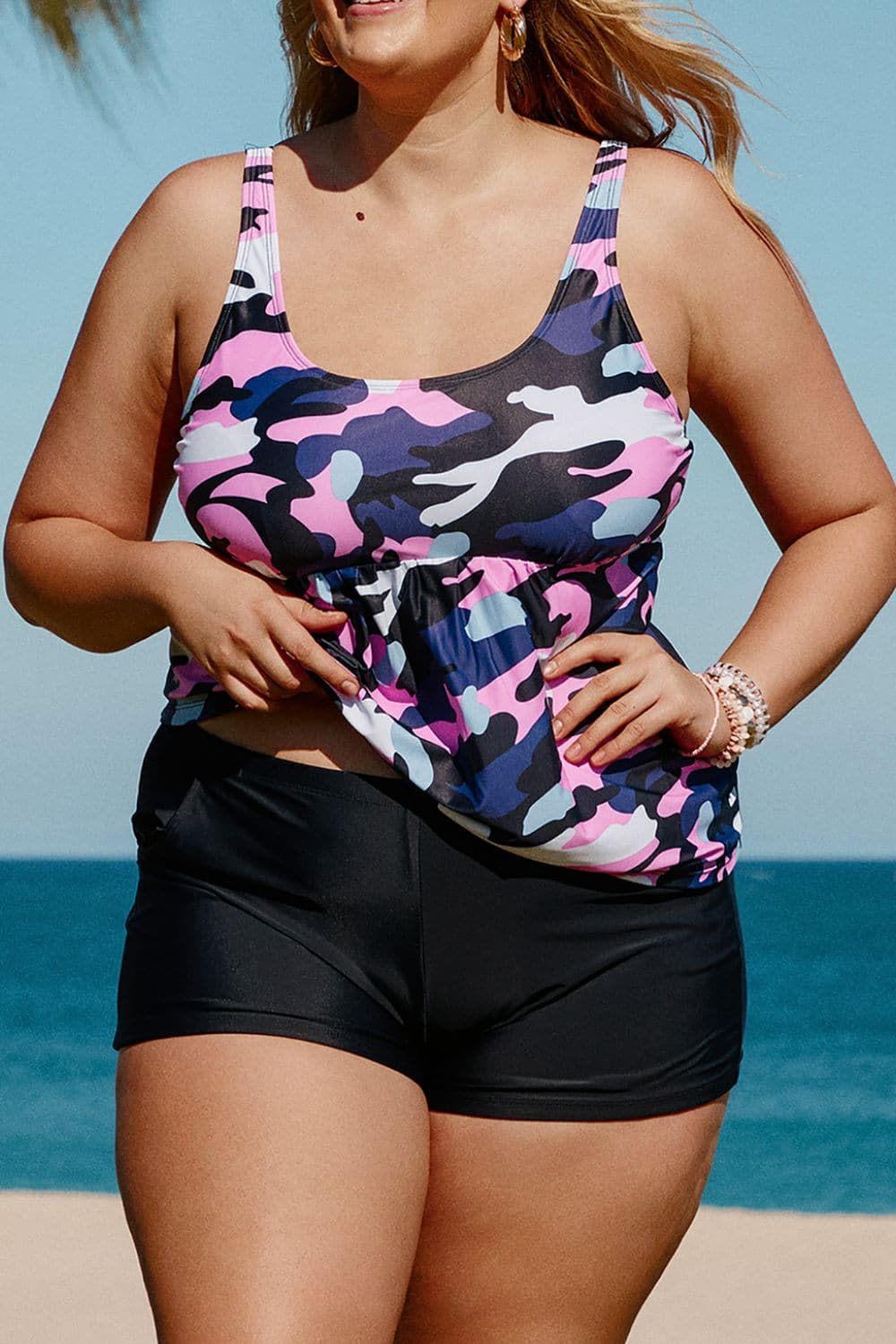 Plus Size Camouflage Peplum Two-Piece Tankini Set - Love culture store