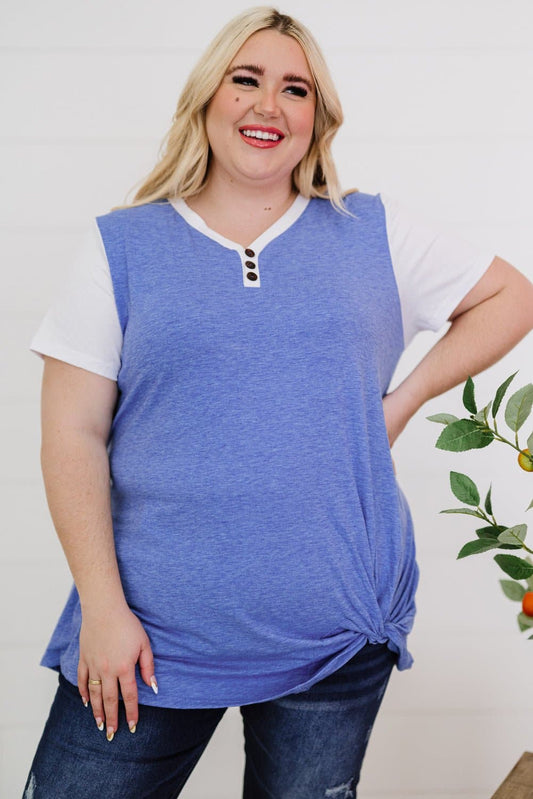 Plus Size Contrast Twisted Henley Tee - Love culture store