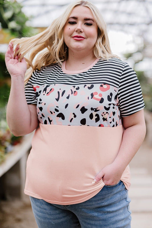 Plus Size Mixed Print Color Block T-Shirt - Love culture store