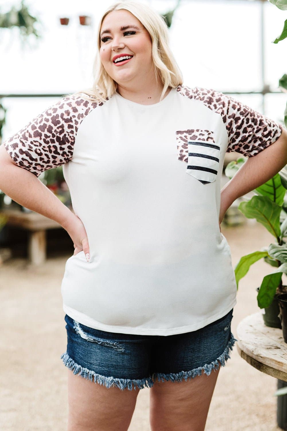 Plus Size Mixed Print Contrast Tee Shirt - Love culture store