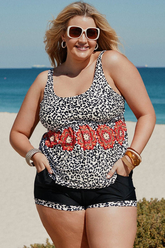Plus Size Mixed Print Tankini Set with Pockets - Love culture store