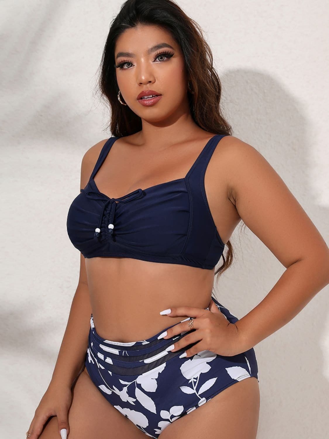 Plus Size Scale Print Peplum Tankini Set