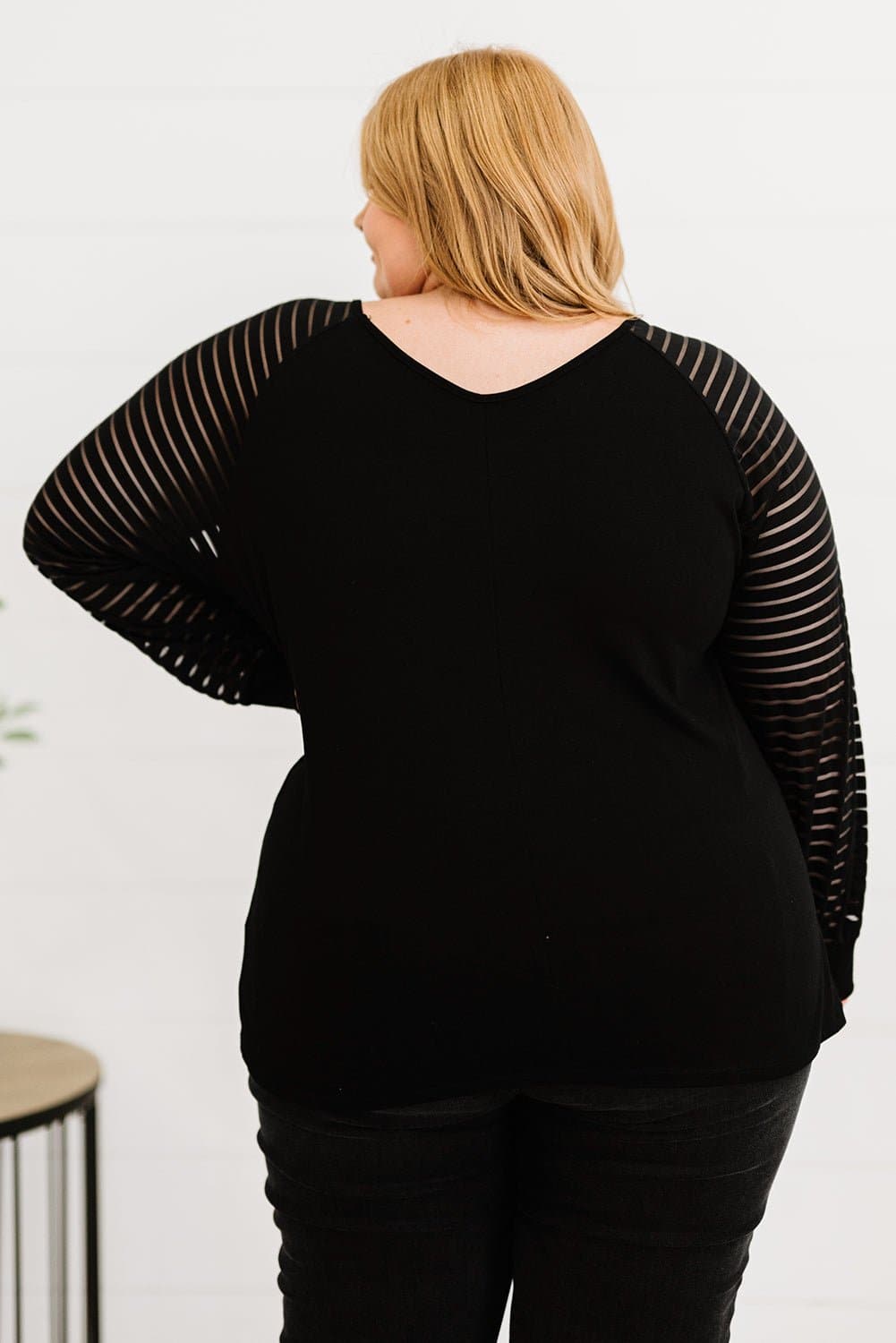 Plus Size Sheer Striped Sleeve V-Neck Top - Love culture store