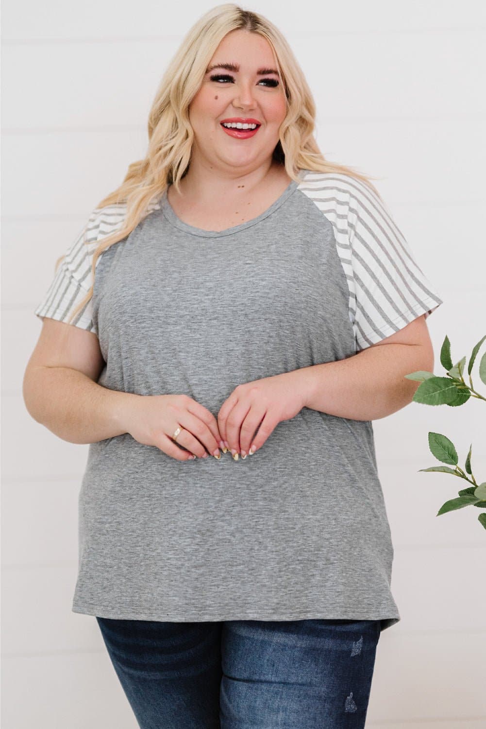 Plus Size Striped Raglan Sleeve T-Shirt - Love culture store